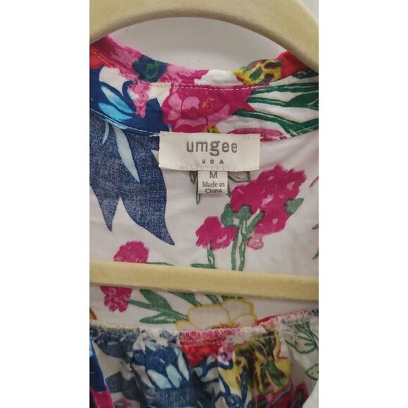 Umgee Tunic Mini Dress Floral 100% Linen Medium - Picture 3 of 5